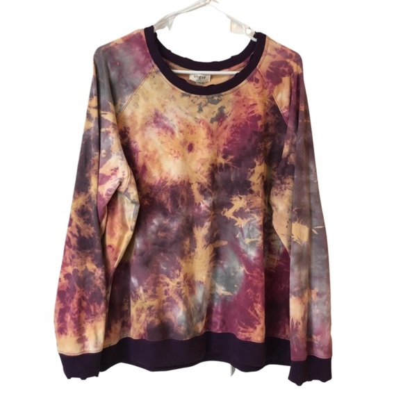 umgee Oversized Tie Dyed Distressed Scoop Neck Pullover Size Large - Picture 1 of 9